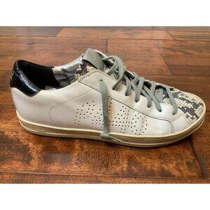 P448 Black, White & Silver Snakeskin Lace-Up Low Top Sneakers, Size 9 | 39